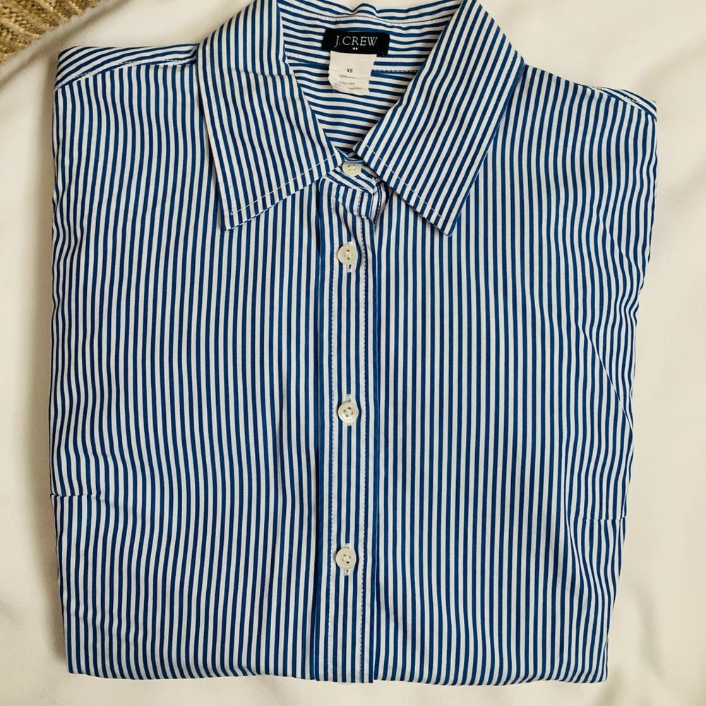 JCrew long sleeve blue and white stripe button-up